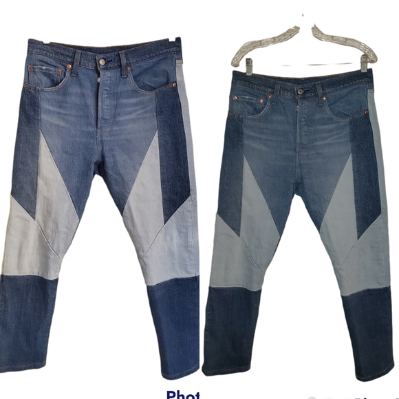 LEVI'S 501® Patchwork Stretch Skinny Blue Jeans Size 30x26 - Picture 7 of 9